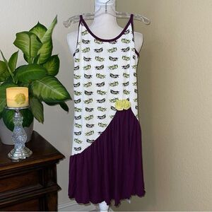 Kickee Pants Bamboo Rosette Tween Leaf Print Dress Plum Yellow XXL 14/16